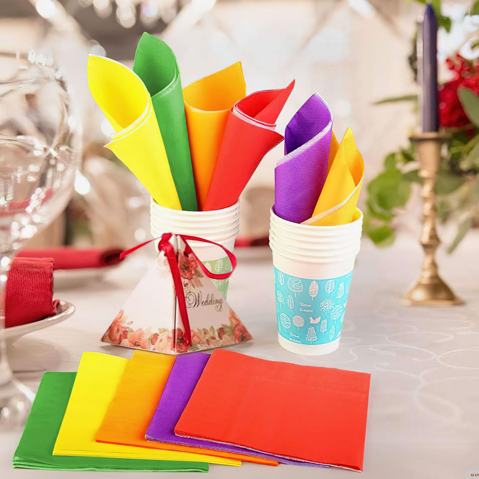 Tovaglioli Di Carta Colorati - 140 Pezzi, 25x25cm, 2 Strati, Assorbenti, Per Feste E Compleanni - Foto 4