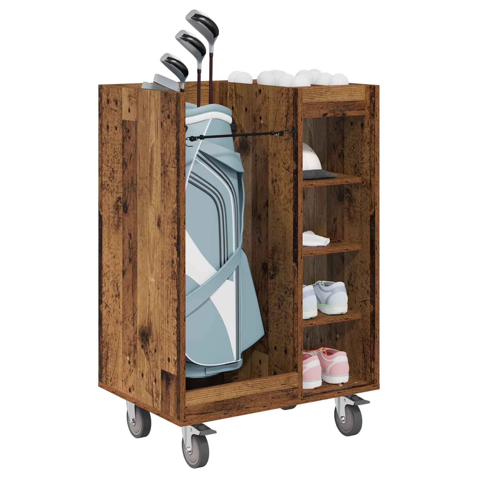 Gecheer Golf-Schrank Uni Altholz, 65 x 45 x 98 cm, Holz, Stauraum für Golfzubehör, Garagen oder Wohnräume
