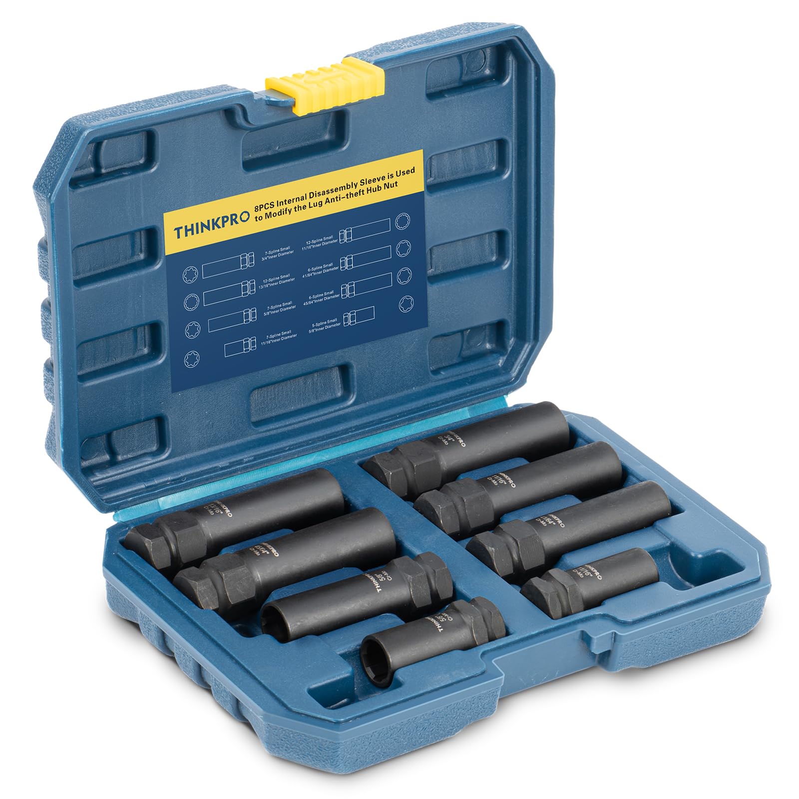 8 Piece Spline Lug Nut Master Key Set,Universal Locking Lug Nut Removal Tool for 5, 6, 7, 12 Spline & Hex Wheel Locks,Cr-Mo Steel