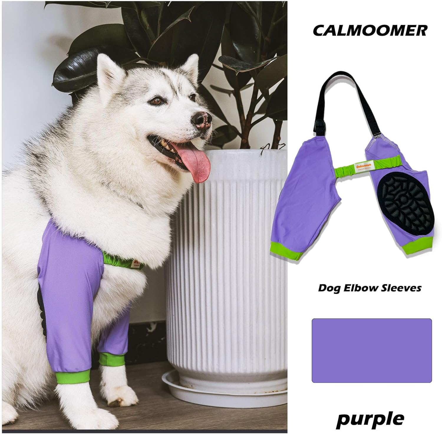 Dog Elbow Brace – Front Leg Protector with Shoulder Strap, Anti-Licking Pads for Elbow Dysplasia, Calluses & Injury Recovery (Purple, L)