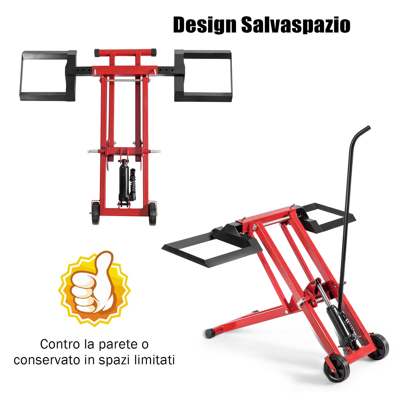 GYMAX Sollevatore Portatile per Tosaerba, Supporto Idraulico Pieghevole con 2 Ruote, 3 Altezze Regolabili, Capacità di Carico 227 KG, Piattaforma di Sollevamento Idraulica per Tosaerba, Trattori