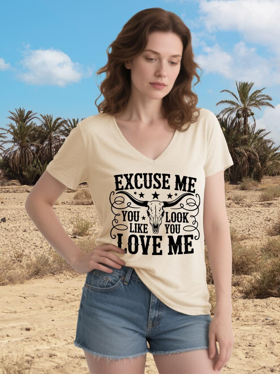 Excuse me You Look Like You Love Me Shirts Vintage Cow Skull T Shirt Country Music Graphic Tees Short Sleeve Tops - Image 3