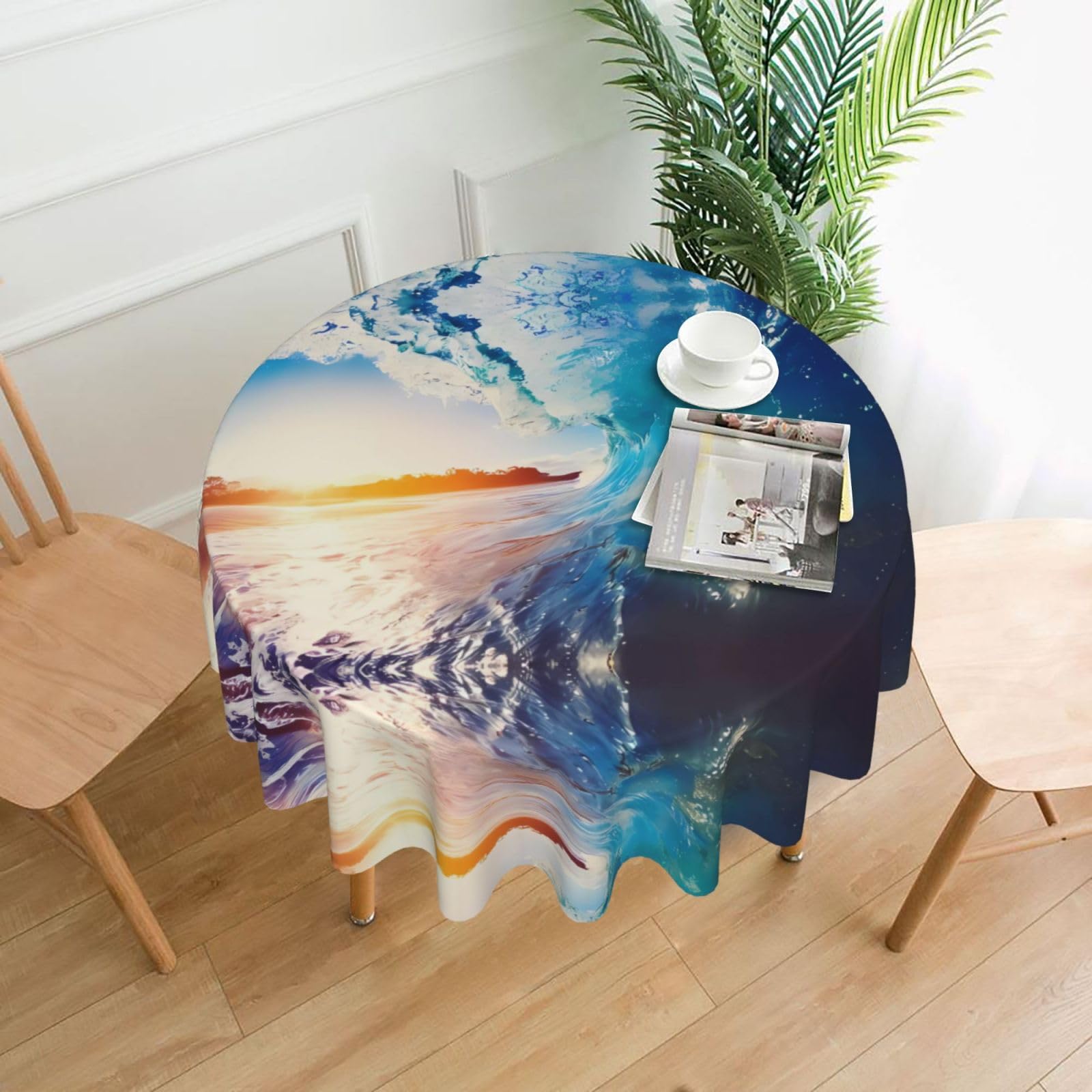 WHJSSF Sunset Sea Surfing Seascape Prints Round Decorative Tablecloth 60in - Elevate Your Dining Experience with a Stylish & Protective Table Throw