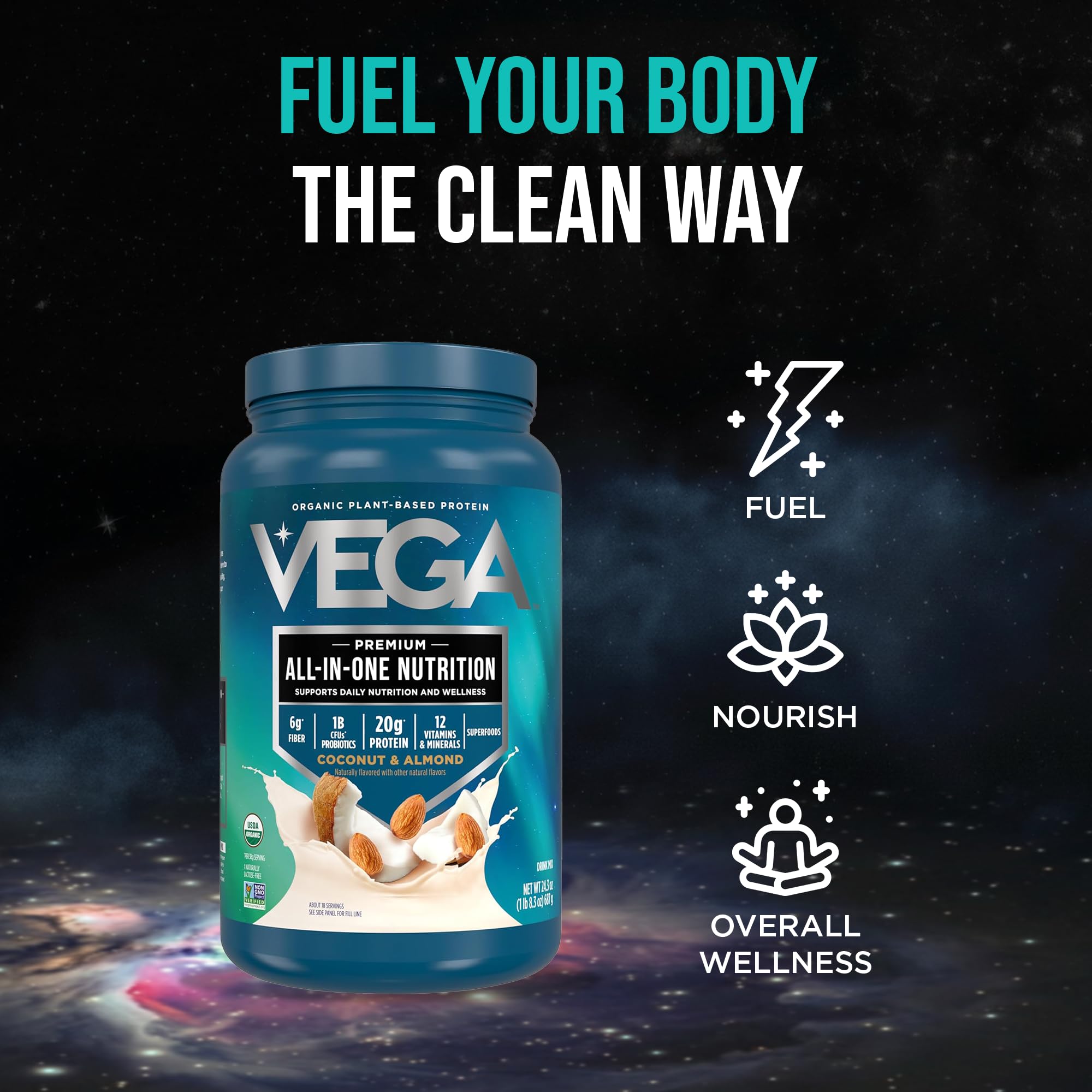 Vega All-in-One Nutrition Organic Vegan Protein Powder – Coconut Almond, 20g Protein Meal Replacement Shake – 1.52lbs (18 Servings) — Amazon image 6
