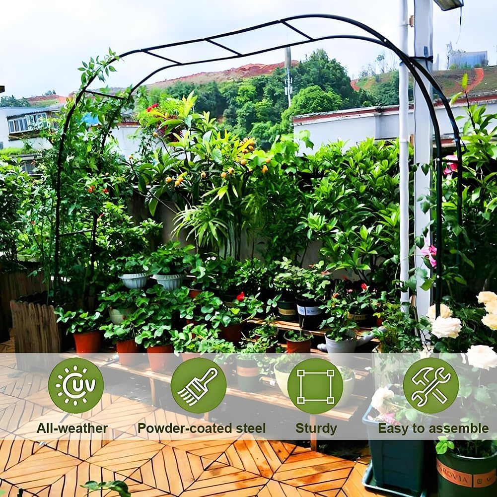 Garden Arbor with Base - Wedding Arch Trellis Metal Arbors for Climbing Plants Ivy Vines Roses, Outdoor Archway Pergola for Wedding Ceremony Decoration Lawn Patio(White,W9.8 x H7.2ft)