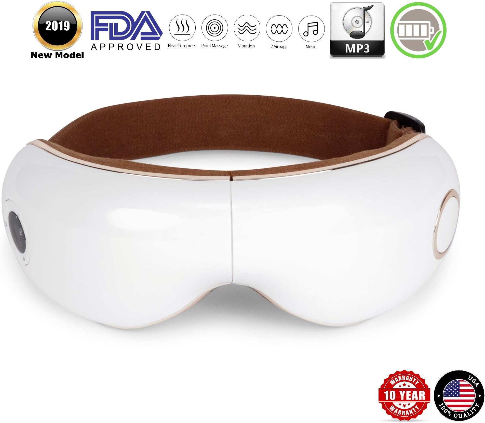 SKANDAS® Eye Massager (2021 New Model) - Facial mask/Massage Glasses Rechargeable with Vibration, shiatsu, air Compression, Heat and Music – 10 Year Warranty GLOBAL RELAX®