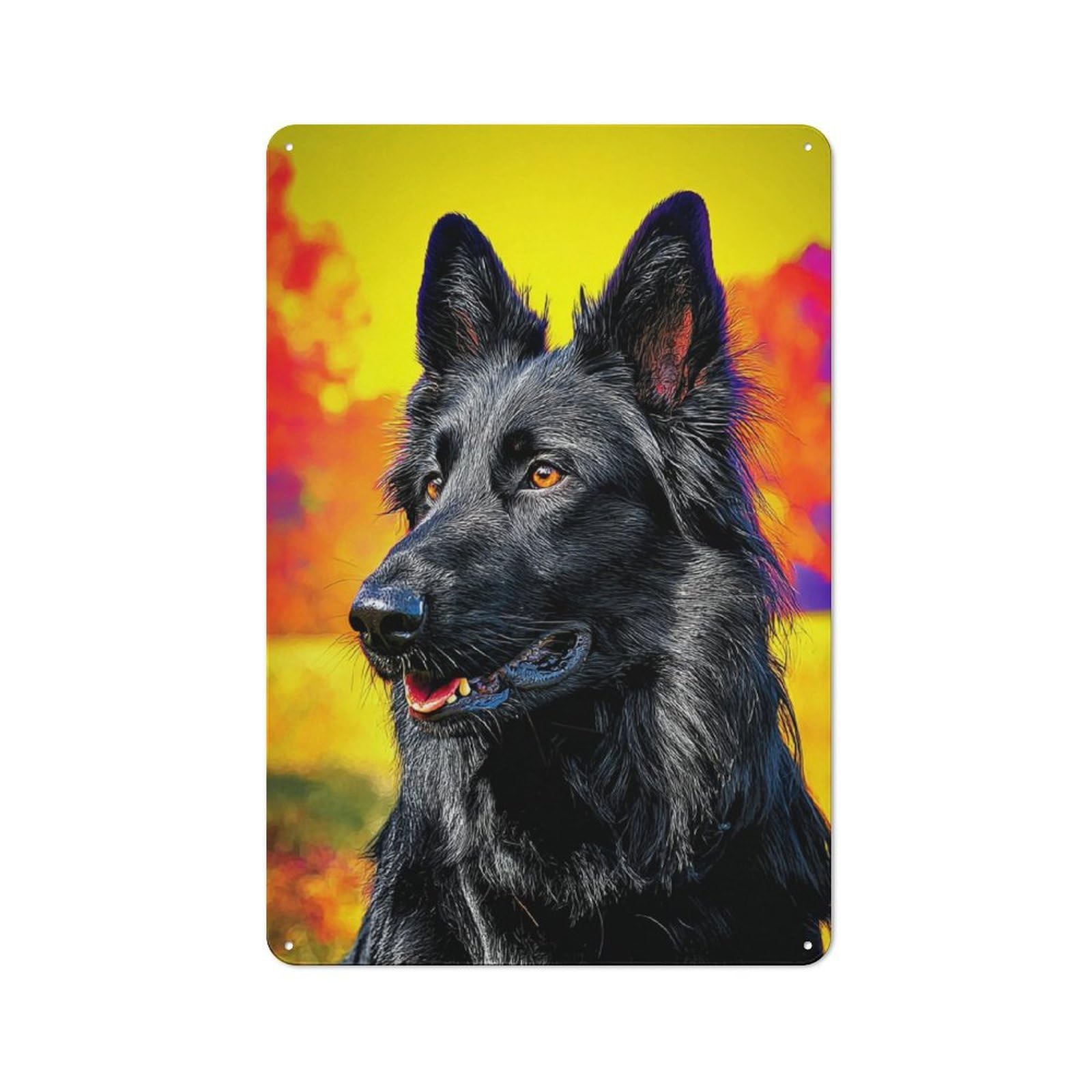 Junmoney Black Dog With Fiery Background Country Farmhouse Metal Sign 30X20cm, Farmhouse Wall Decor For Dining Room, Cafe, Entryway Or Family Room