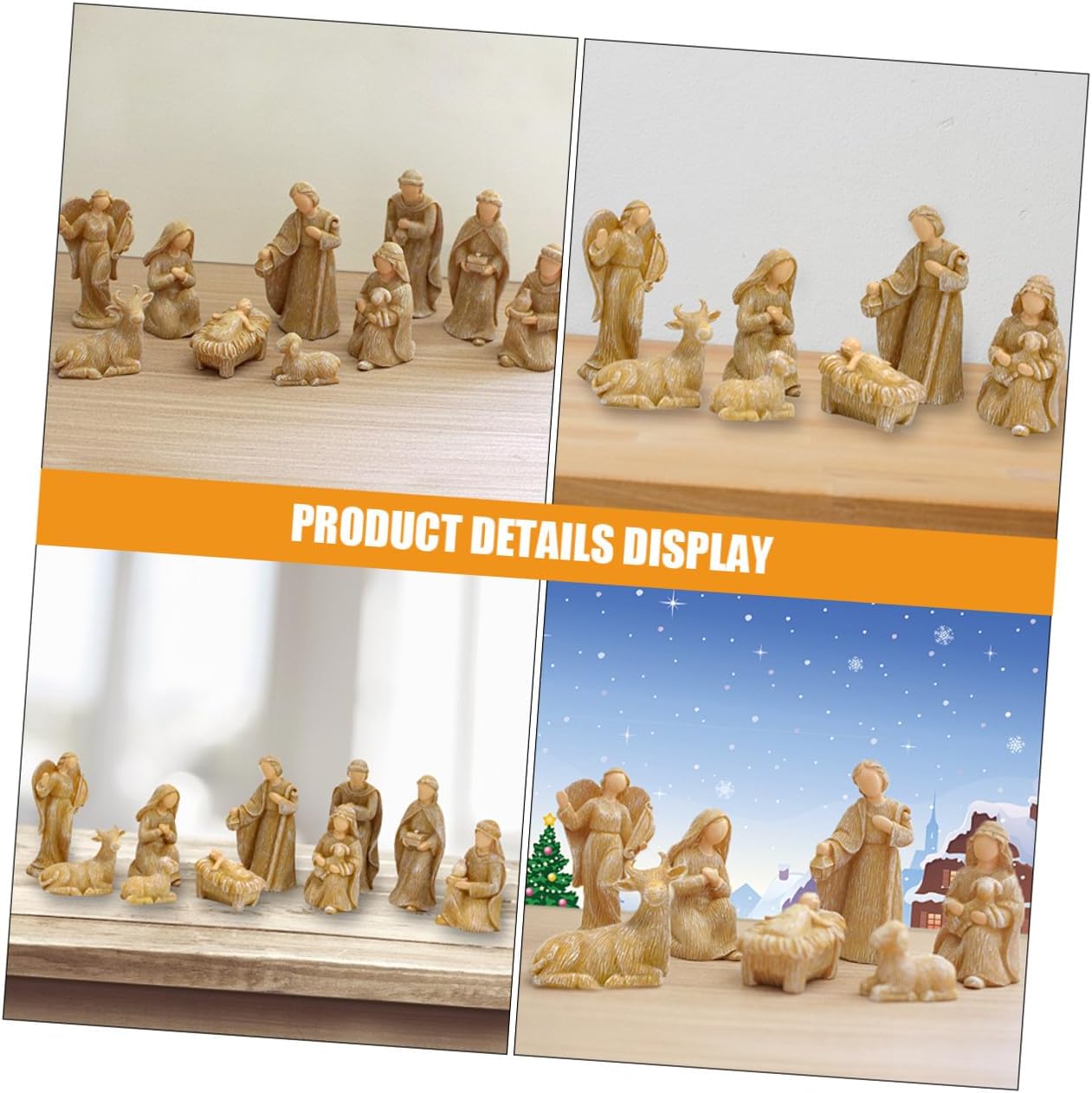 VOSAREA 10pcs Resin Nativity Figurines Set Christmas Jesus Birth Scene Decorative Christmas Village Tabletop Ornaments for Holiday Home Décor