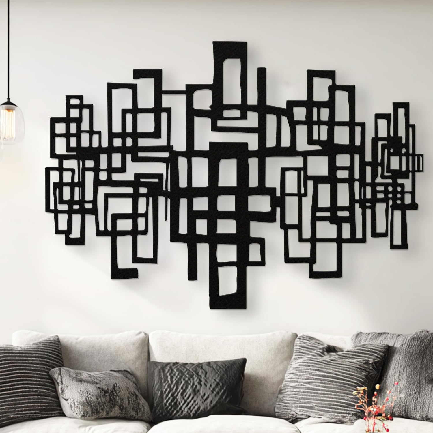 Décoration murale métal minimaliste noire 60x42cm motif abstrait