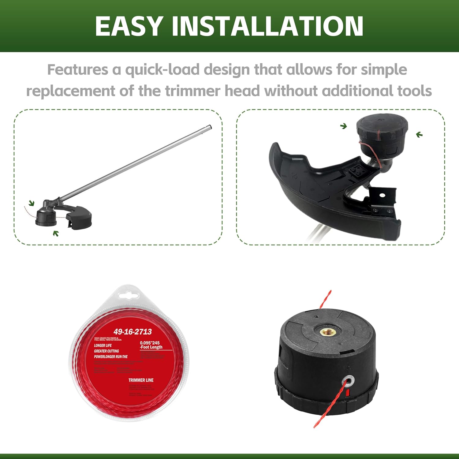 49-16-2714 Easy Load Trimmer Head Replacement for Milwau-kee M-18 String Trimmers & 49-16-2713 Trimmer Line for Milwau-kee Trimmer 2725-20 Weed Eater String -red 0.095”-250ft