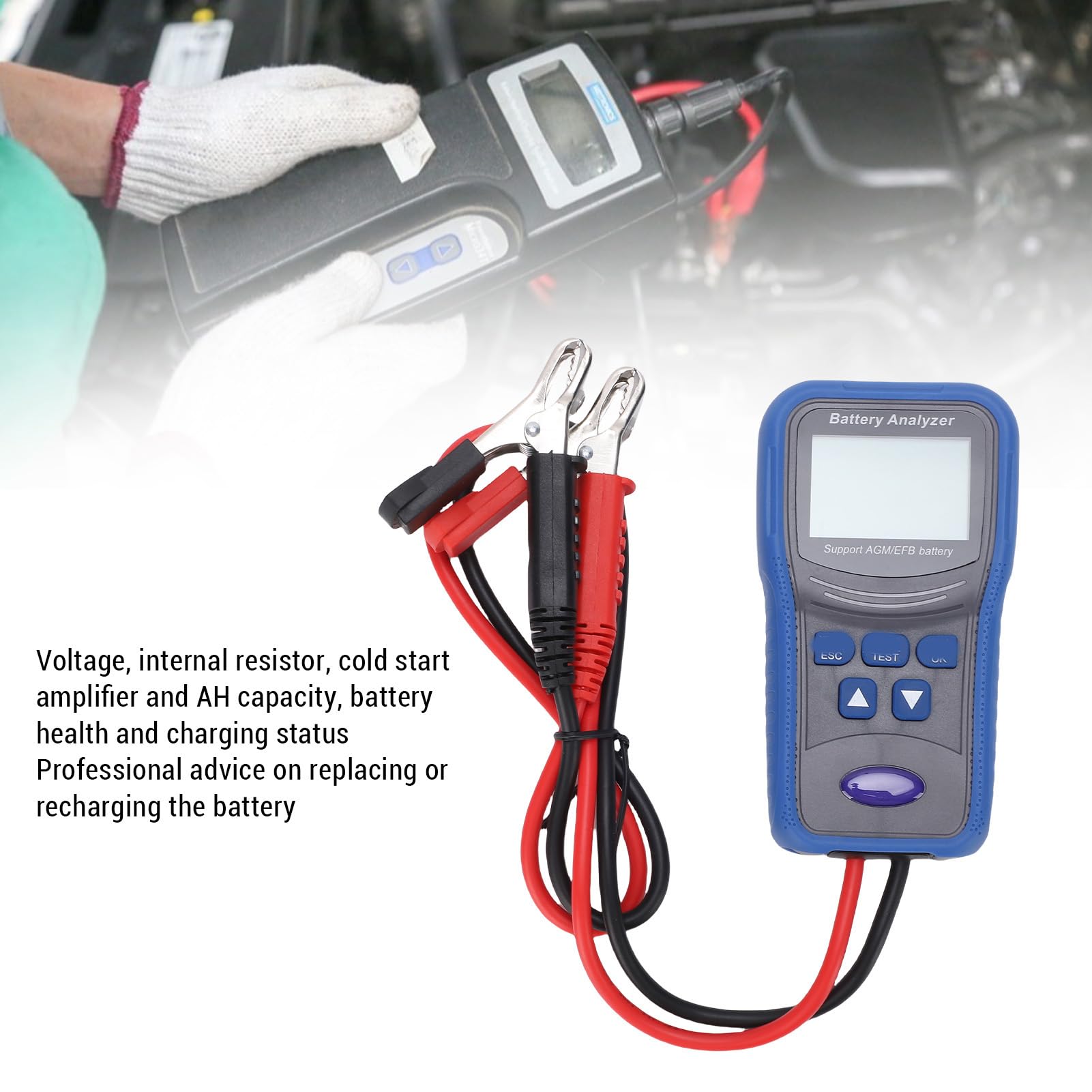 Tester Batteria Auto 100-2000 CCA Alternatore Tester Avvia Analizzatore Digitale per la Barca per Moto Marittimi con Resistenza di Tensione LCD Test di capacità CCA AH CCA
