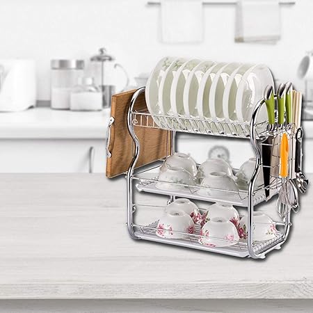 Amazon 食器棚用 皿立てluerme ディッシュスタンド ディッシュラック 皿置き キッチン 台所用品 ホワイト 食器ラック 収納 キッチンツール キッチン収納 ステンレス 3段 シングル シンク上水切りラック カウンター上水切り収納籠 多目的 水切りラック 食器ラック 水切り