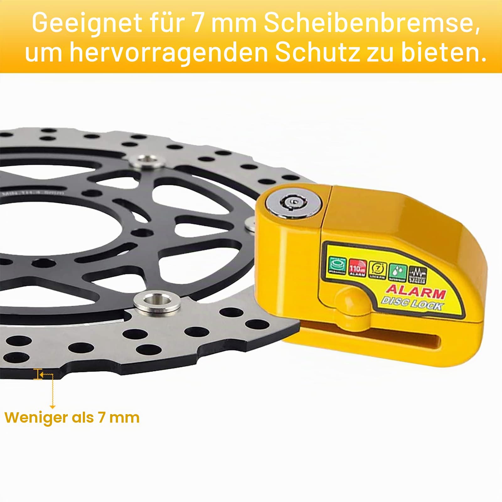 Gbivbe Bremsscheibenschloss Motorradschloss Motorrad Schloss, Motorrad Alarmanlage Alarm 110db, Scheibenschloss Bremsschloss mit 1.5m Rückrufkabel, Sicherheitsschloss für Moto Scooter