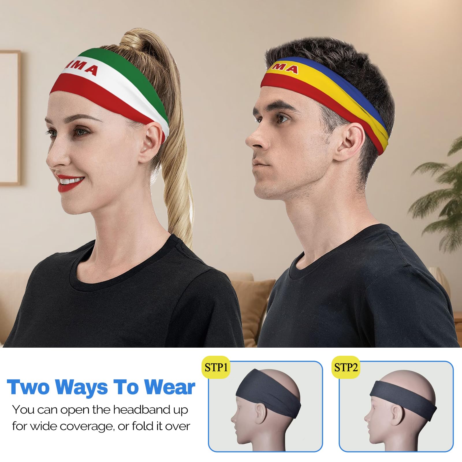 Custom Sport Headbands for Men Women Personalized Sweatbands with Photo Logo Text Number Customize Moisture Wicking Stretchy Headwraps Hair Bands for Running Gym Cycling Basketball Football Yoga - 5