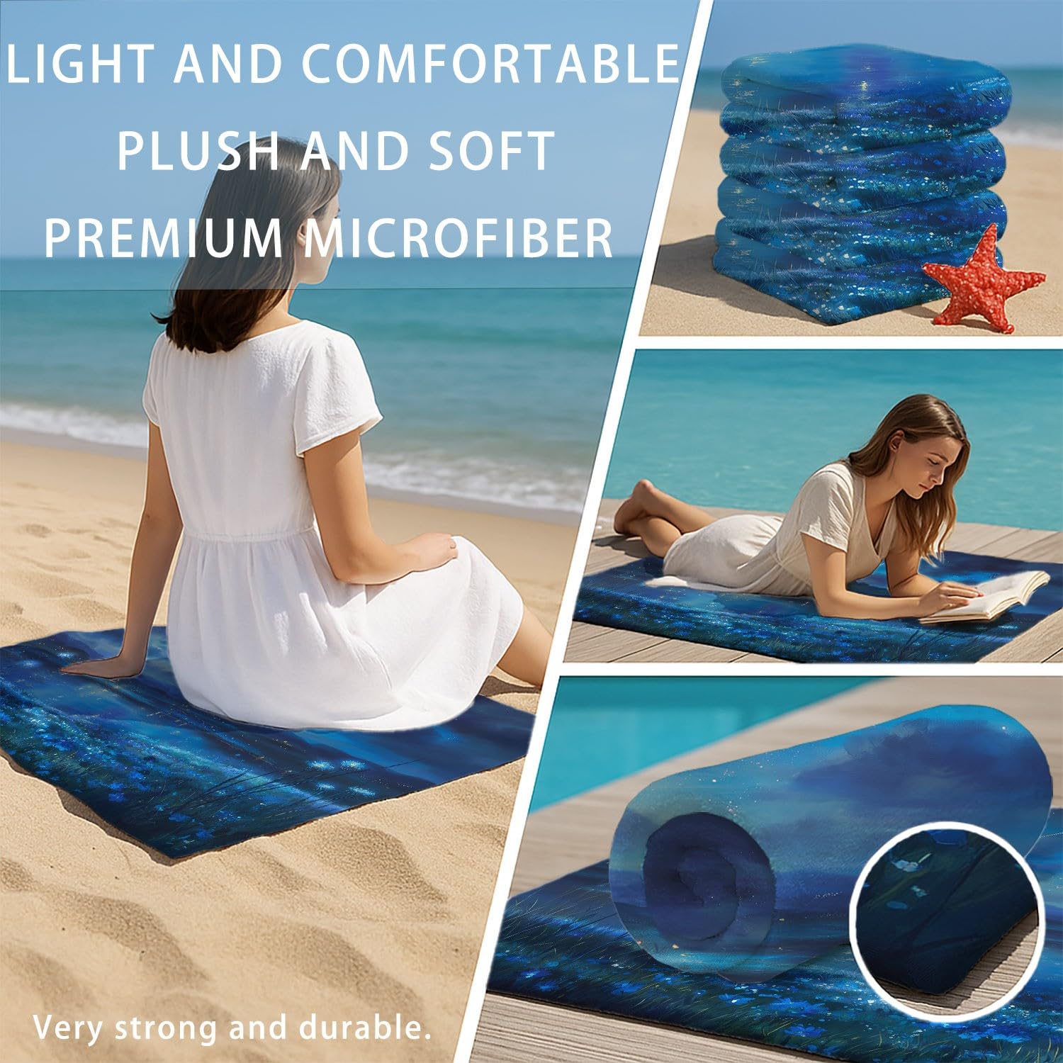 Fantasy, Nachtlandschaft Strandtuch 230 x 210 cm – Mikrofaser Strandtuch Reisehandtuch Schnelltrocknend Pflegeleicht für Campen, Picknick, Ausflüge