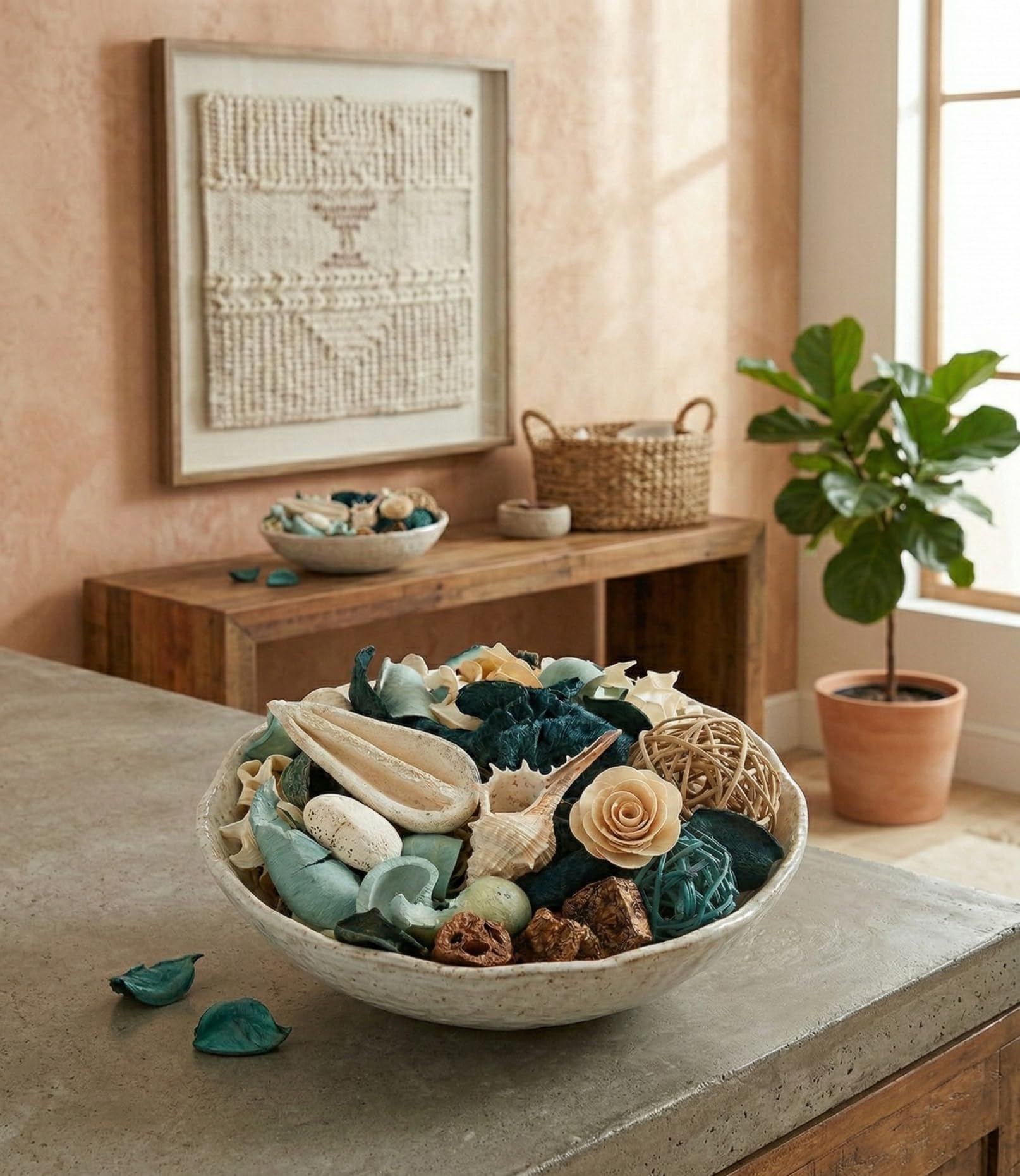Potpourri Bag Ocean Breeze Duft, groß, dekorativer Schüsselfüller, blau, getrocknet, botanische Mischung mit Küstenmuschel, natürlicher Pod, Deko-Kugel, Raumduft, Vase und Tafelaufsatz
