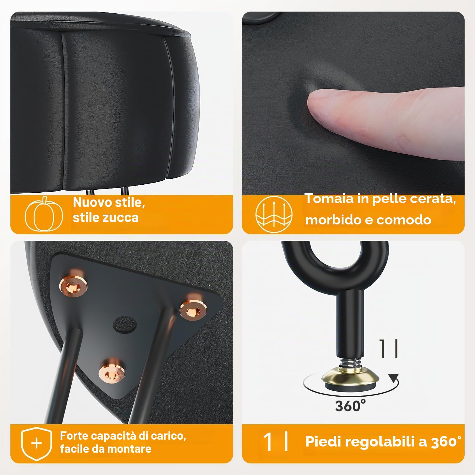 YMYNY Sgabello Rotondo, Stile Ottomano Zucca, Sgabello Cambio Scarpe Con Gambe In Metallo Regolabile 360 ° Superficie In Pelle Cerata Sedia Per Camera Da Letto, Soggiorno 32 x 32 x 44CM Nero HBD036B
