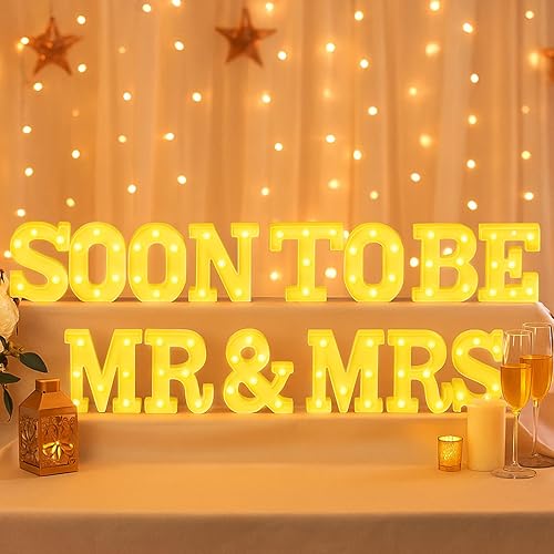 Miniatura 6 de Honoson 14 Pcs Soon to Be Mr&mrs Light Sign Wedding Party Decoration LED Neon Light up Sign Table Decoration for Wedding Engagement Bridal Shower