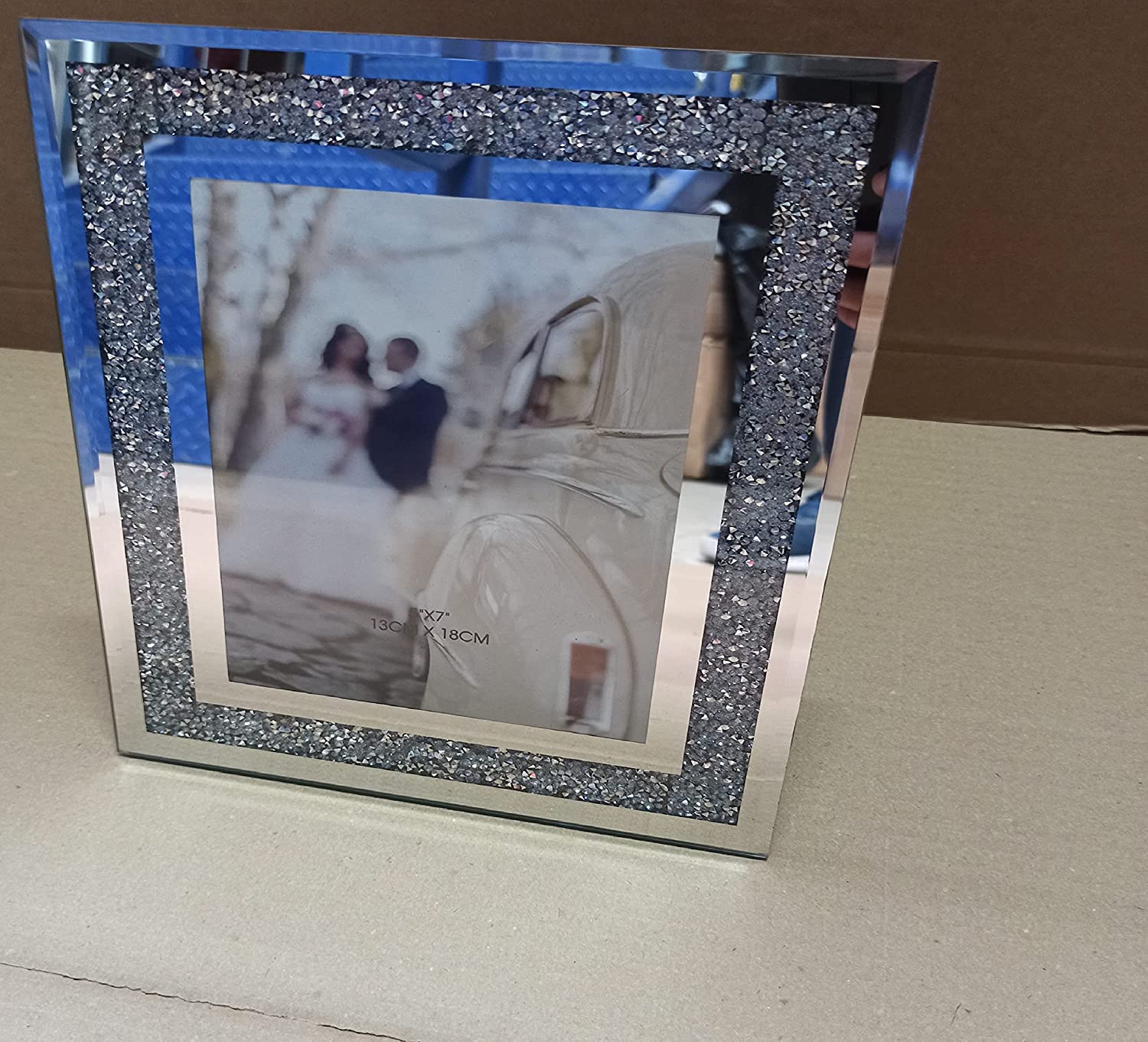 Biznest Silver Crushed Crystals Photo Frame Mirrored Crushed Jewel Crystal Diamante Picture Frame (7X5 Inch)