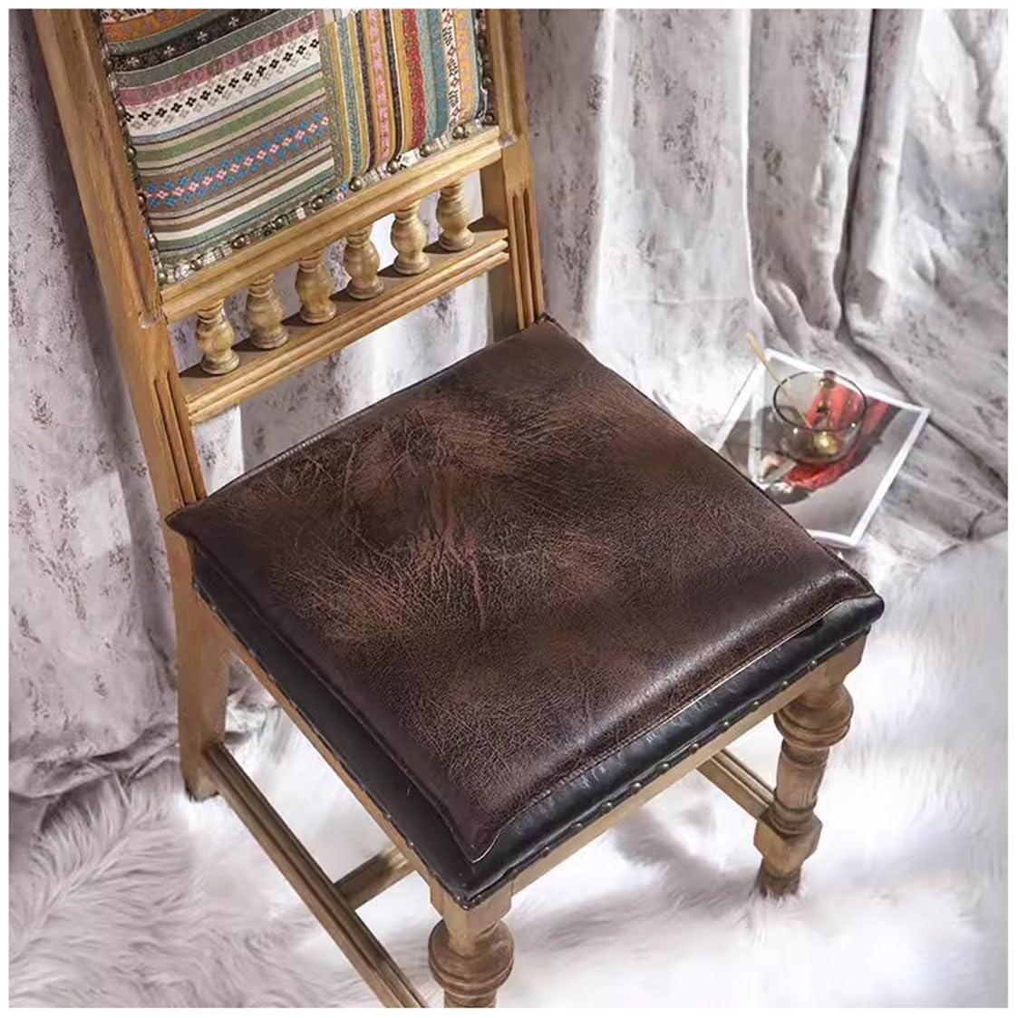 EORNOW Square PU Leather Seat Cushion, 1/2/4 Packs Waterproof Chair Cushion, Floor Cushion Memory Foam Anti-slip Chair Pad, Bar/window/Dining Chairs Seat Pad (Color : I, Size : 45 * 45cm(4 Packs))