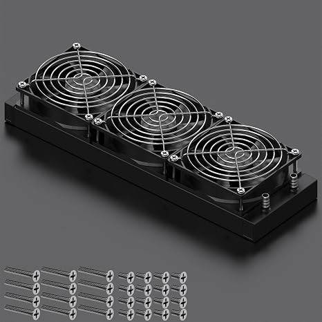 Clyxgs Water Cooling Radiator, 12 Pipe Aluminum Heat Exchanger Radiator with Fan for PC CPU Computer Water Cool System DC12V 360mm Black