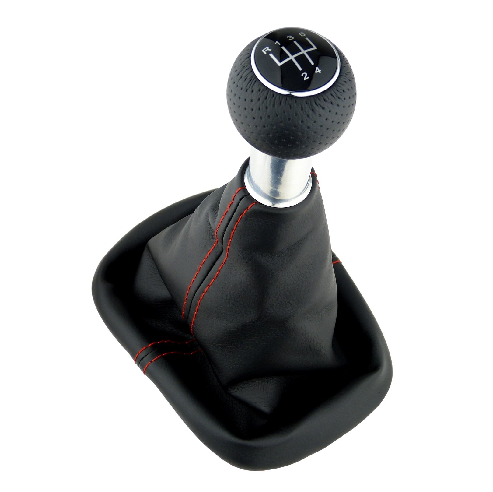 Schaltsack & Schaltknauf für VW Golf 4 IV & für Bora - 23mm - Bj. 1997 - 2006 - 5 Gang Knauf mit Rahmen - Schwarz Rot Chrom - Schaltmanschette Schalthebel Manschette Schaltgetriebe Schaltung A252-8