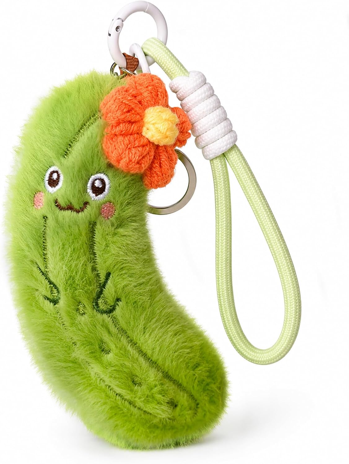 Plush Pickle Keychain, Cute Smiling Cucumber Bag Charm