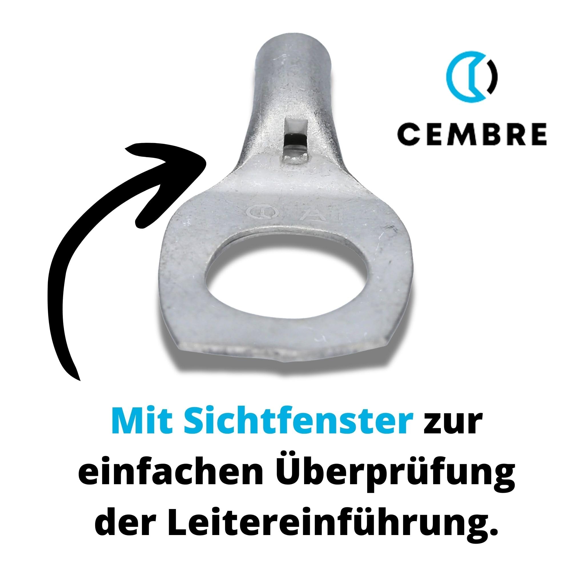 Cembre A1-M10-10x Terminales de Cable Tubular de 4-6 mm² y M10 | Cobre electrolítico estañado sin aislamiento con orificio de inspección, para crimpado seguro en coches y hogar.
