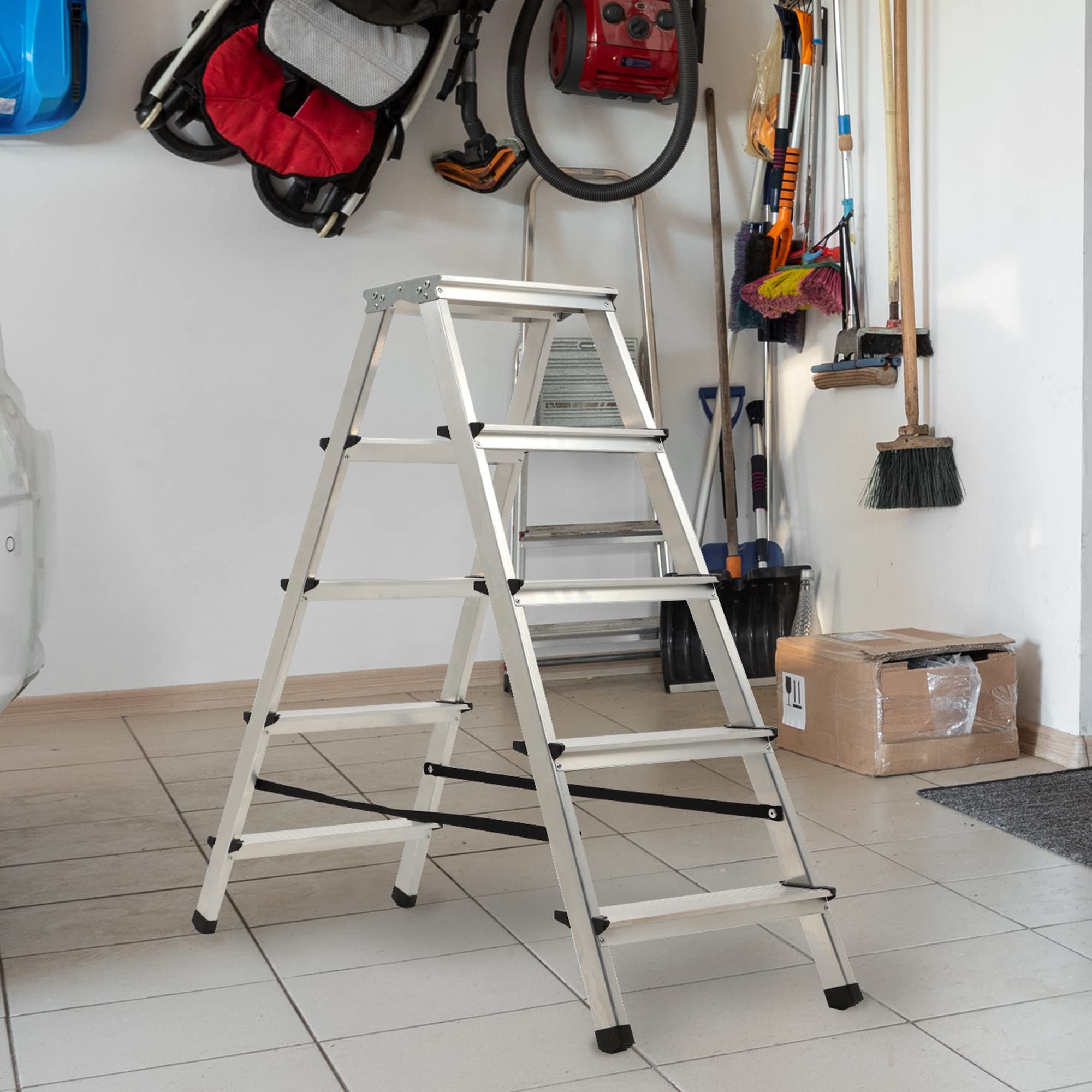 KADAX Escabeau alu 5 marches Pliable | jusqu'a 125kg | Pieds antiderapants | Menage Peinture Atelier | Leger transportable
