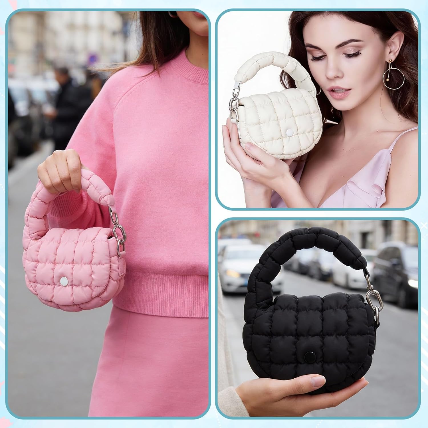 Hsei 4 Pack Mini Quilted Wristlet Bag for Women, Puffer Handbags Evening Cosmetic Bags Cute Lipstick Bag Mini Charm Accessories for Women Girls Galentines Day Gifts - Image 5