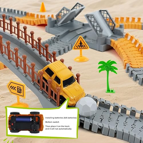 Miniatura 3 de Juego de carreras de construcción para niños, juguetes de ingeniería flexibles con 2 autos eléctricos, regalo de cumpleaños para niños de 3, 4, 5,