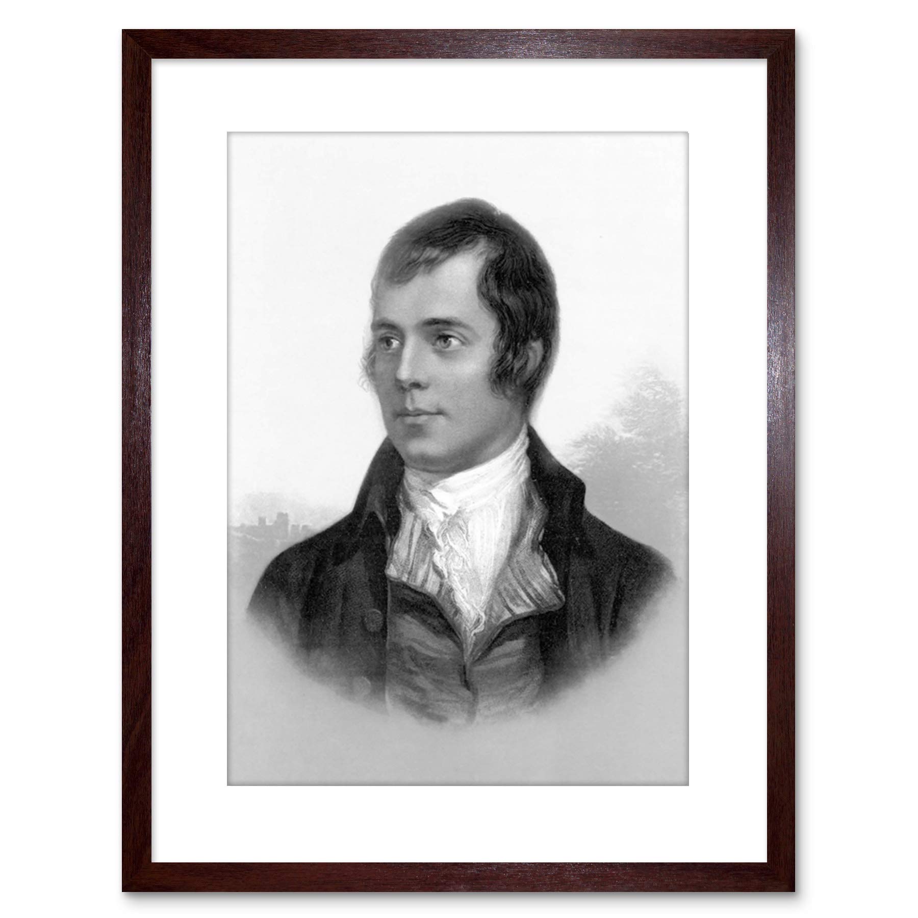 Wee Blue Coo 9x7 '' PORTRAIT OF ROBERT BURNS AYR SCOTLAND OLD BW FRAMED ART PRINT F97X901