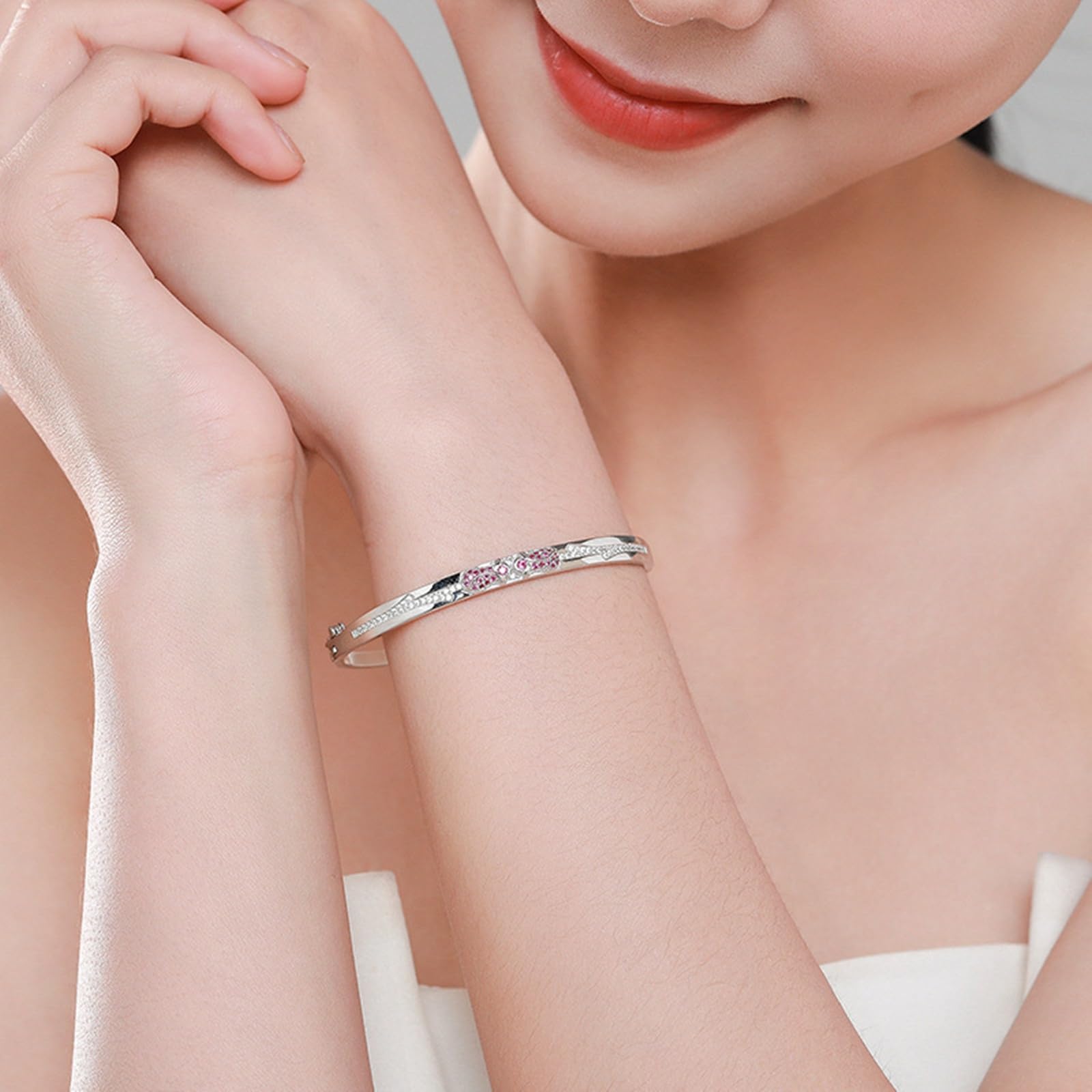 Pulsera de rosas para mujer, pulsera de rubí creado para mujer,