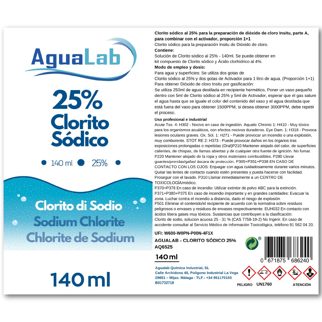 Kit minerale per trattamento dell'acqua (2 x 140 ml) - Soluzione attivatrice e minerale - Sigillo di sicurezza - Made in Spagna
