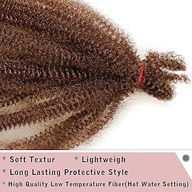12 Inch Soft Springy Afro Twist Hair 8 Packs Pre-Separated Long Spring Twsit For Soft Locs Honey Brown Marley Twist Crochet Braiding Synthetic Hair Extension For Women(8 Strands/Pack,30)
