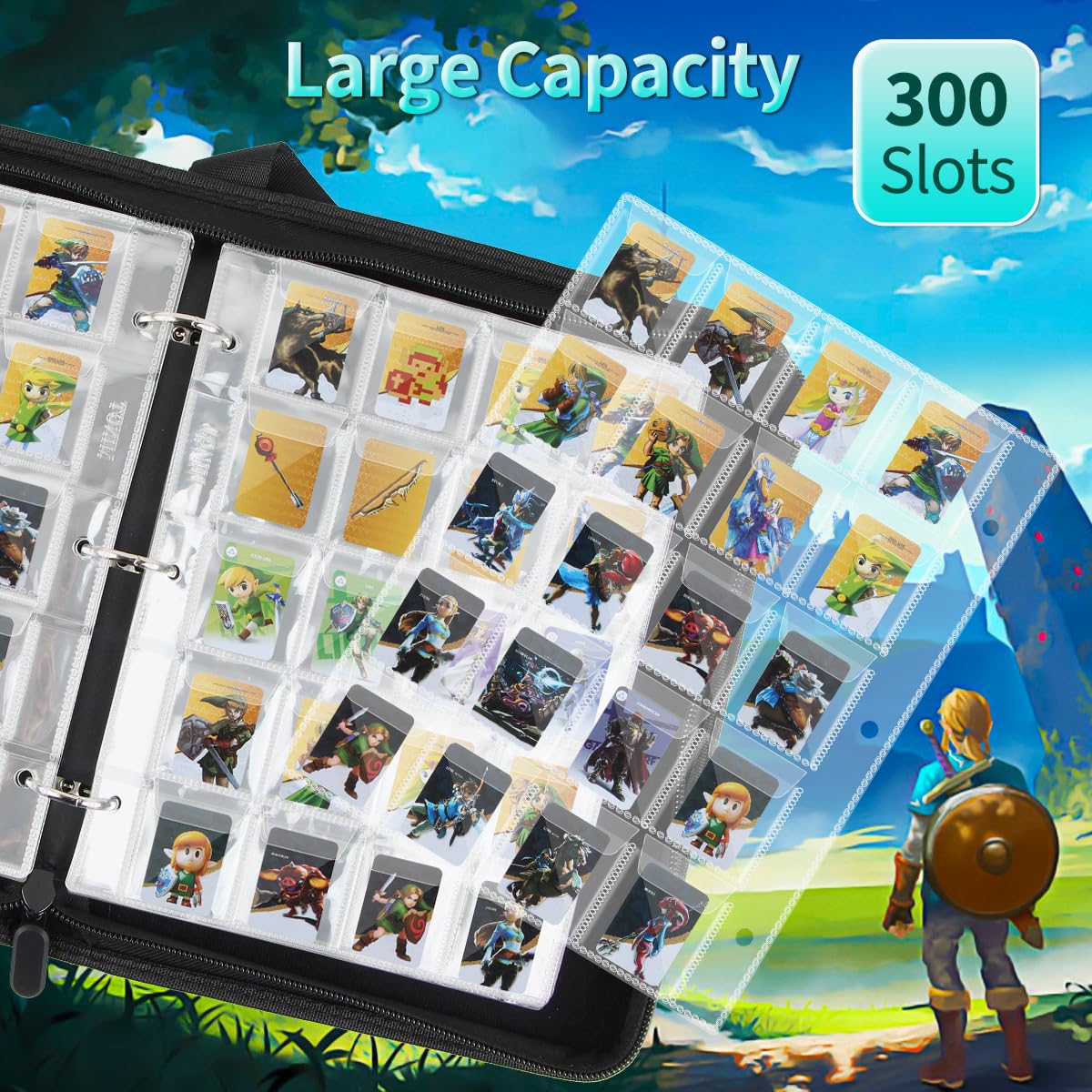 JoyHood Classeur Cartes pour Carte, Albums pour Cartes pour Mini cartes Amiibo ACNH/Mini Cartes NFC Tag- 300 Emplacements (Vert