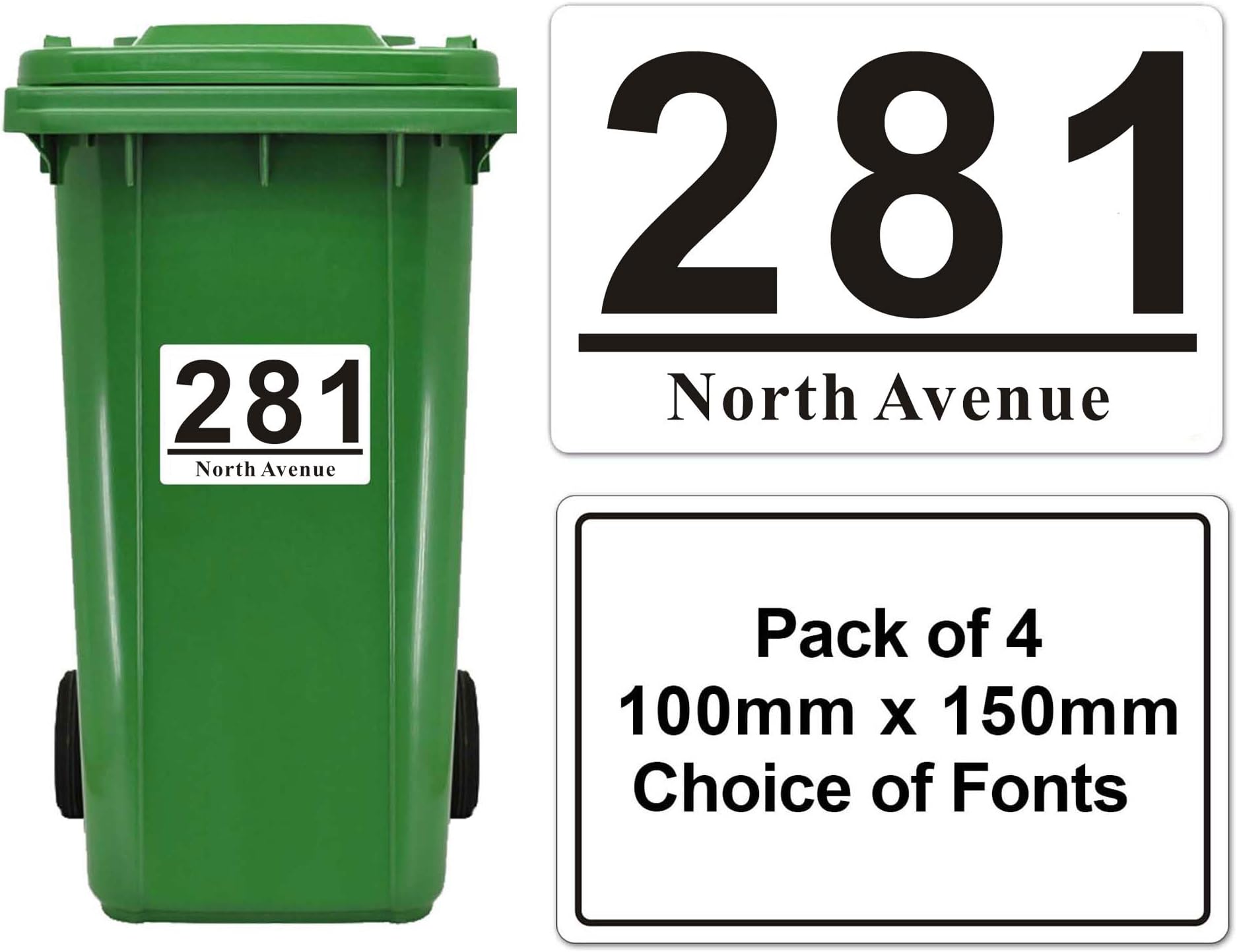 Papa Prints Wheelie Bin Numbers for Wheelie Bins Pack of 4 Wheelie Bin