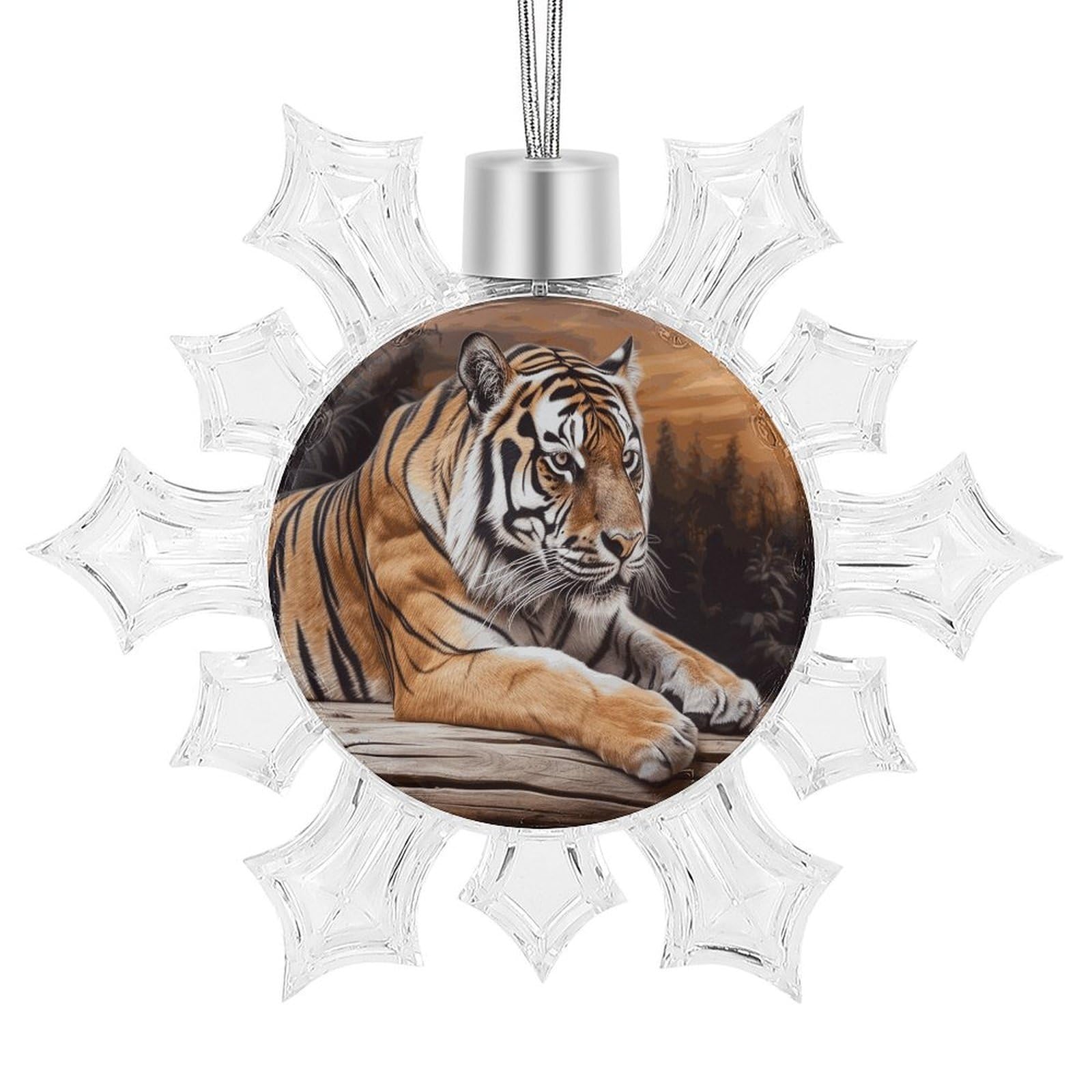 Tiger Lying on Wood Snowflake Decorations,Christmas Decorations，Christmas Indoor Winter Wonderland Decor，Hanging Ornaments for Xmas Tree Winter New Year Party Supplies