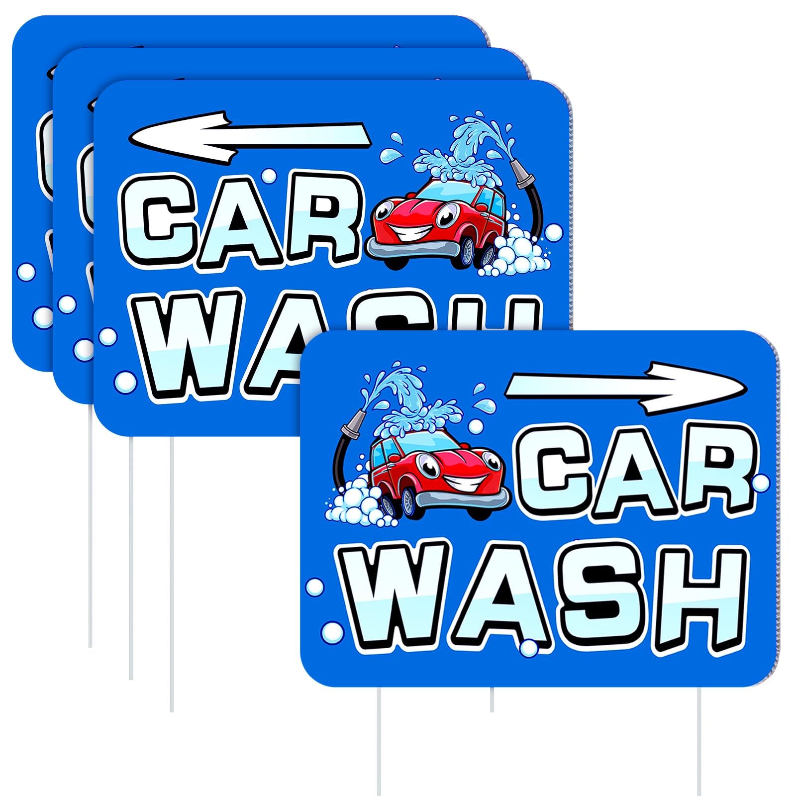 Blulu 3 Pcs Car Wash Arrow Yard Signs 15.7 x 12 Inches Car Wash Sign Double Sided Yard Decoration with Stakes for Outdoor Business Advertising and Events Publicity (Blue)