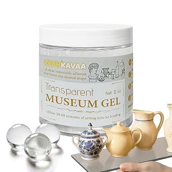 12oz Transparent Museum Gel, Clear Reusable Exhibit Fixing Putty No Residue Adhesive for Artifacts, Prevents Vibration & Falling, Suitable for Metal, Ceramic, Glass, Plastic Display