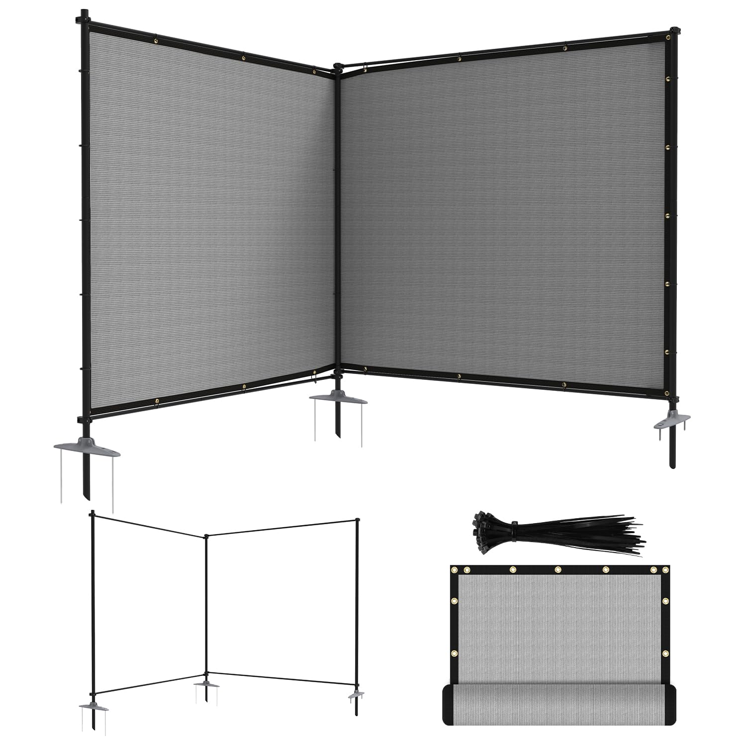 ECOOPTS Privacy Fence Set with Poles and Rails Ground Spikes Fence Kit for Patio Garden Pool Yard (5'Hx12'L, Light Gray)