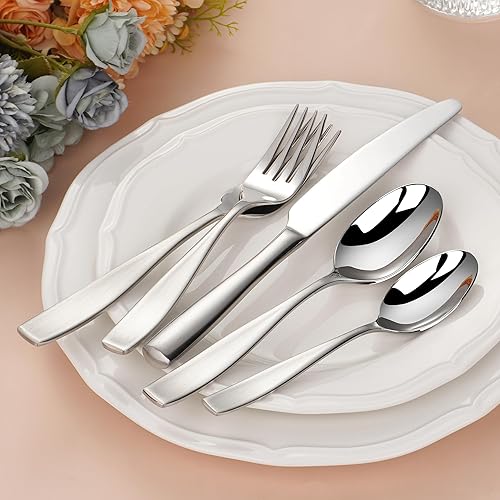 Miniatura 7 de Juego de cubiertos SuperCook de 65 piezas de acero inoxidable 1810 para 12, juego de cubiertos resistentes, juego de cubiertos con utensilios para