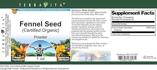 Miniatura 2 de Semillas de hinojo (certificado orgánico) en polvo (1 oz, ZIN 517669) - Paquete de 2