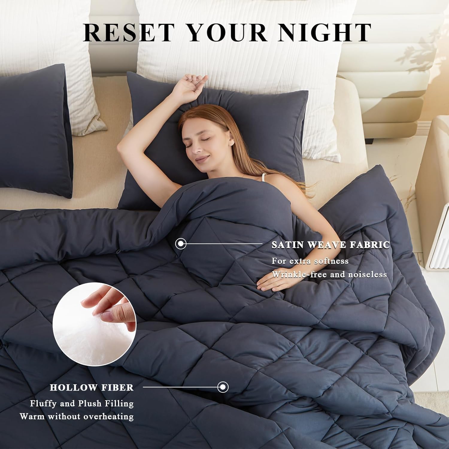 132x120 Alaskan King Comforter, Extra Large King Size Comforter Oversized, All Season Soft Lightweight Quilt Down Alternative Duvet Insert with 8 Corner Tabs(120x132, Grey) - Image 2