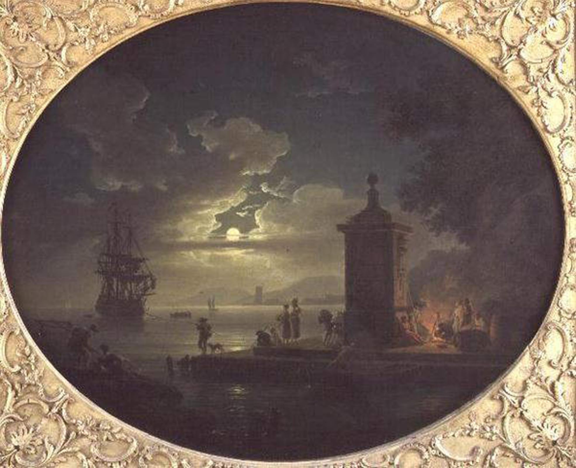 ARTXLXXBN Famous Painting Art Wall Decor Abstract Art Picture Night a Moonlit Coastal Landscape with Fisherfolk by Claude Vernet Animal Pictures for Home Decor 60x90cm