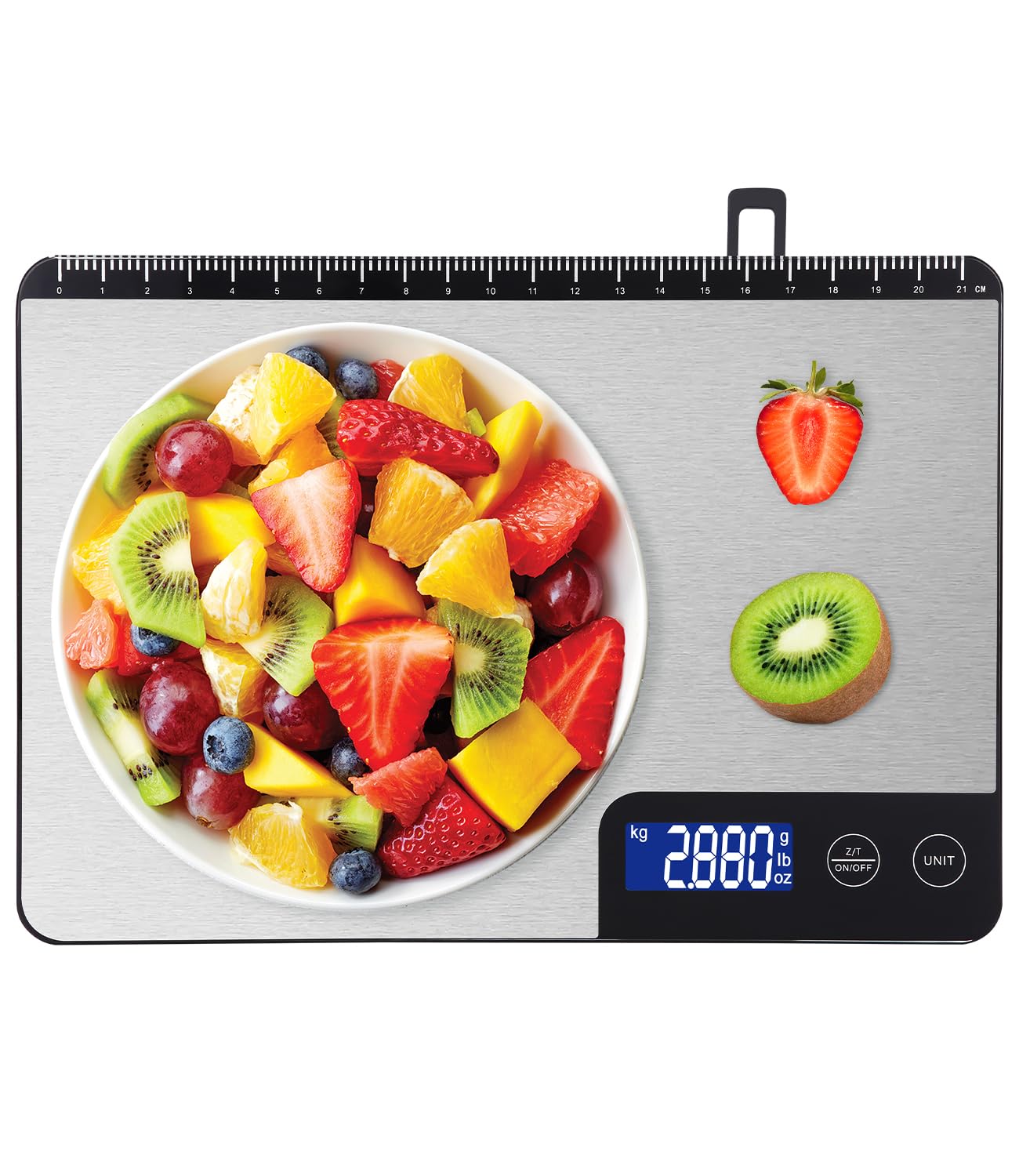 SinLaw Keukenweegschaal, 15 kg, digitale keukenweegschaal met liniaal, professionele digitale keukenweegschaal, roestvrij staal, digitale weegschaal met lcd- display en tarra-functie, hoge precisie tot