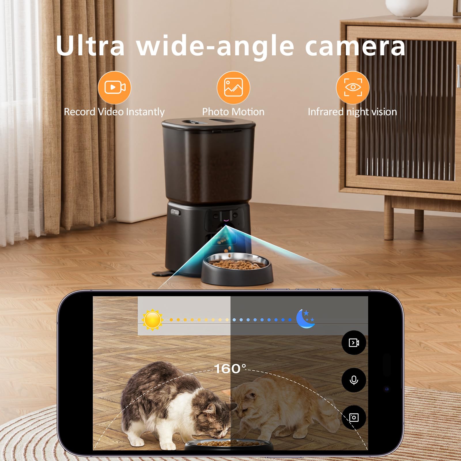 Alimentatore automatico per gatti con fotocamera, alimentatore intelligente WiFi 4L con controllo APP, video HD 1080p, visione notturna, chiamata vocale, rilevamento del movimento, doppia