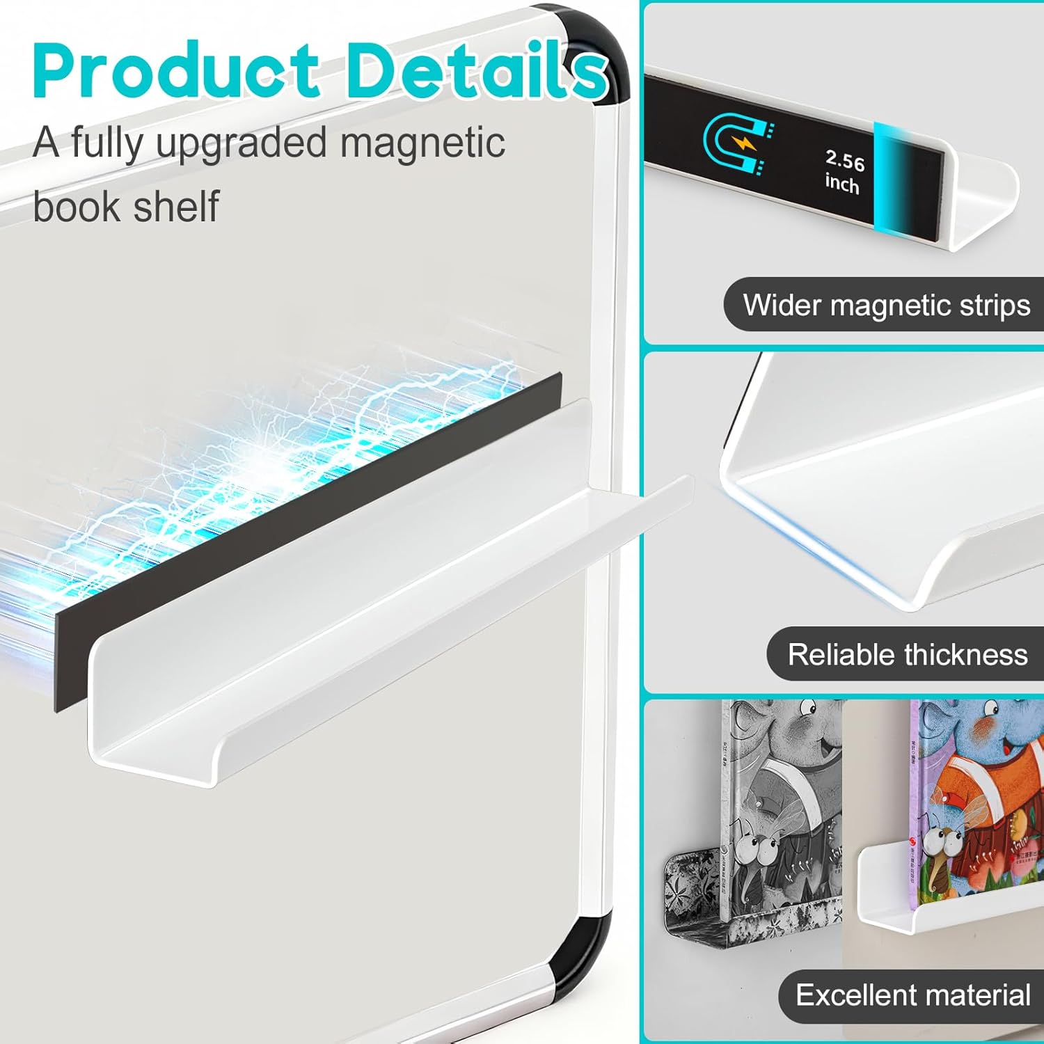 2-Pack Magnetic Shelf for Whiteboard Organizer, Holds 10 lbs Acrylic Magnetic Bookshelf Whiteboard with Pen Holder, White Board Shelf for Classroom Office Kitchen