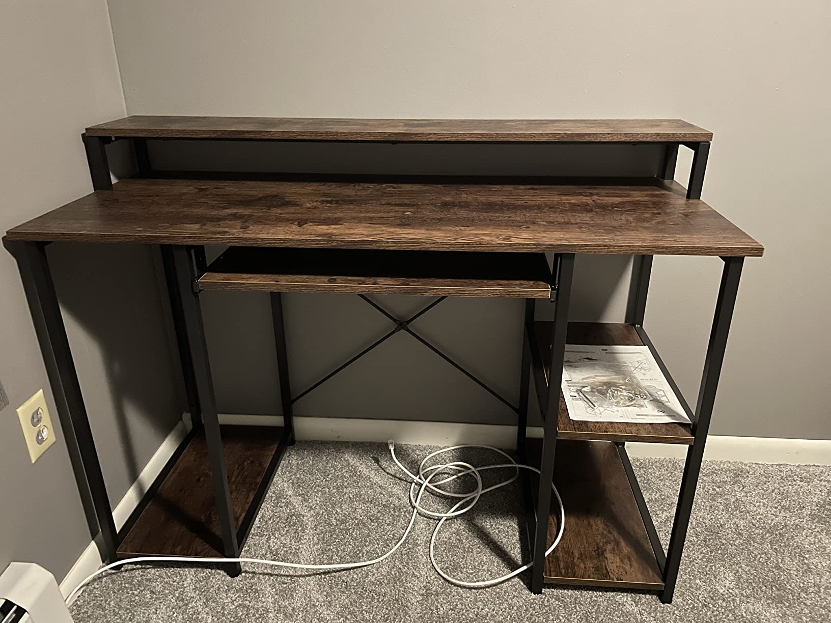 24/mo Finance NOBLEWELL NWCD1V Computer Desk with Monitor Stand Storage Shelves Keyboard Tray