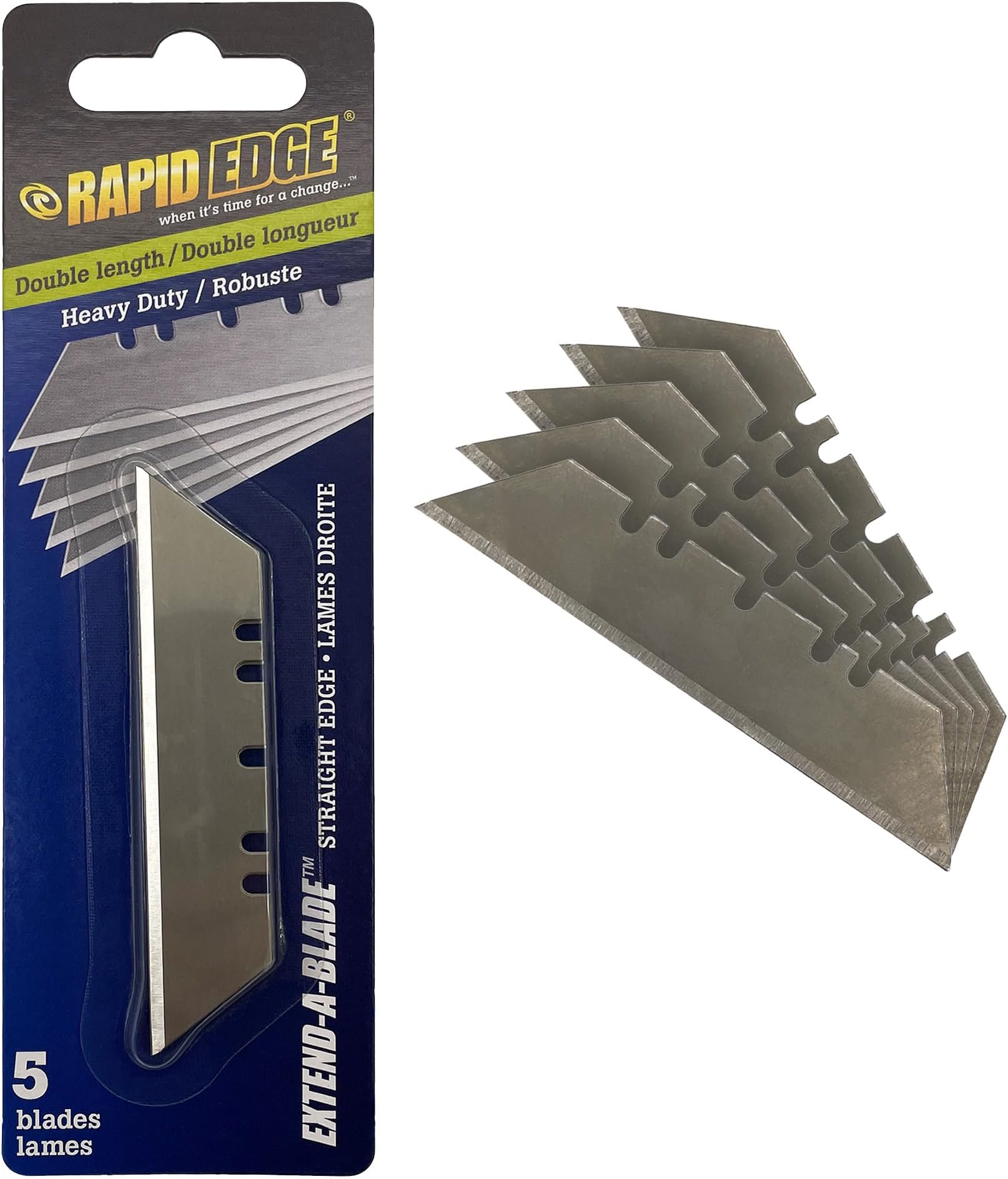 Rapid Edge 1-Pack Double-Length Utility Knife Blades, Straight Edge Utility Blade, 5 Blade Refills